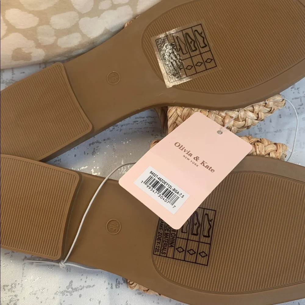 Beige Woven Slide Sandals with Gold Chain Accent